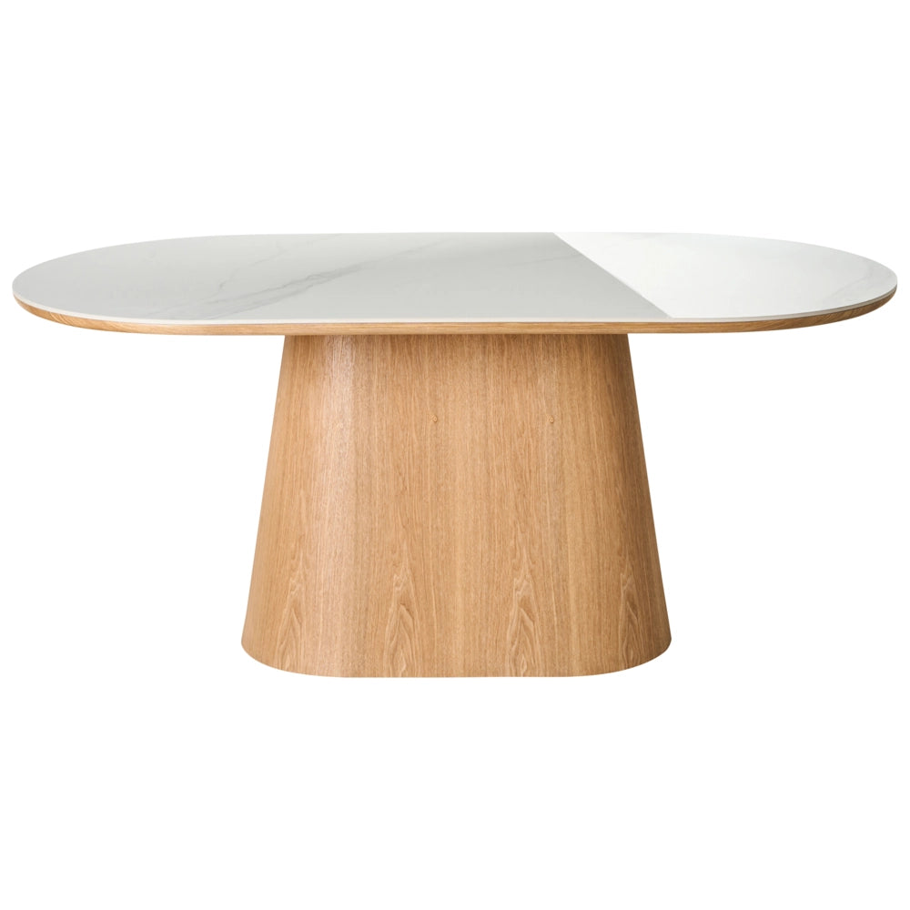 Tavolo da pranzo ovale 180 x 90 cm Gamba in legno MDF impiallacciato frassino Finitura stile moderno