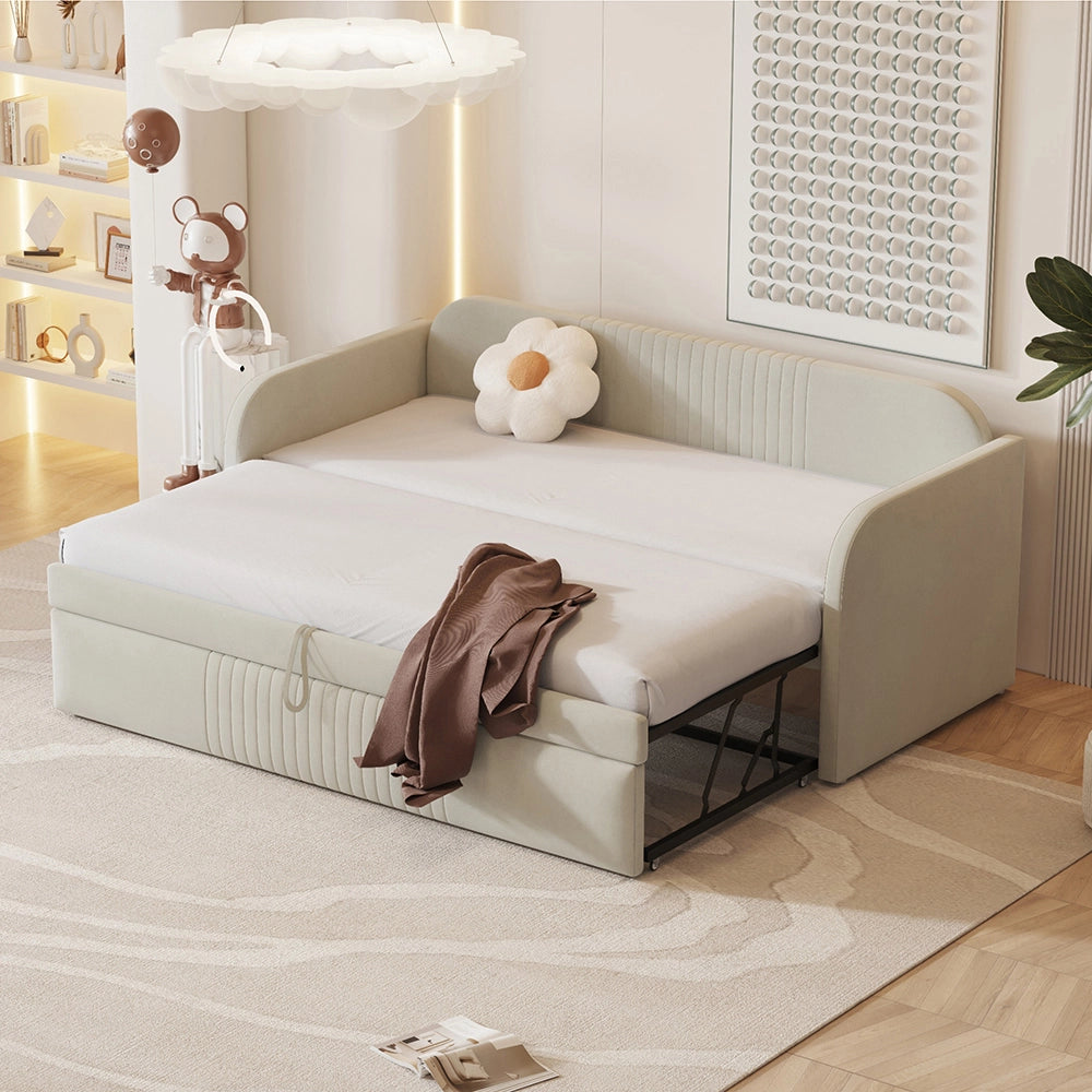 Divano letto estensibile - Xylo - 90/180x190 cm - Beige - Imbottito