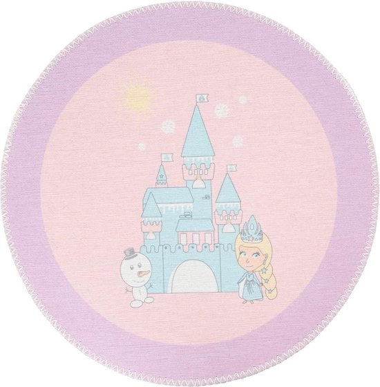 Tappeto Magico per Bambine con Tema Frozen e Castello in Colori Pastello