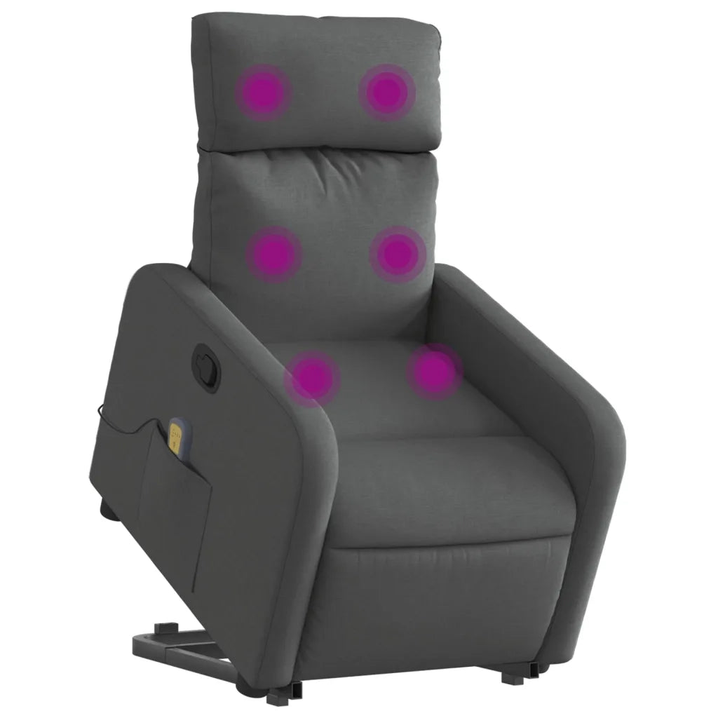 Poltrona | Sedia Relax Alzapersona Massaggi Reclinabile Grigio Scuro Tessuto