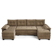 Divano modulare a U convertibile con USB, 4 cuscini, ciniglia khaki 278 × 127 × 87 cm