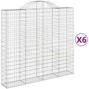 Cestini gabbioni recinzione a gabbia muro di contenimento ad arco 6 pezzi 200 x 50 x 180/200 cm ferro zincato argento 02_0041003