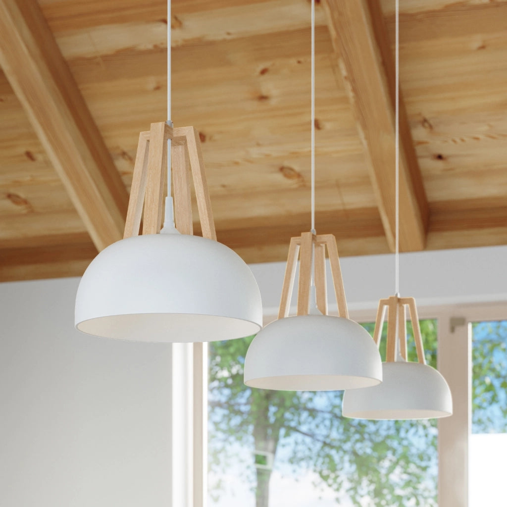 Lampada a sospensione KUPOLA bianca/legno Pure Lume