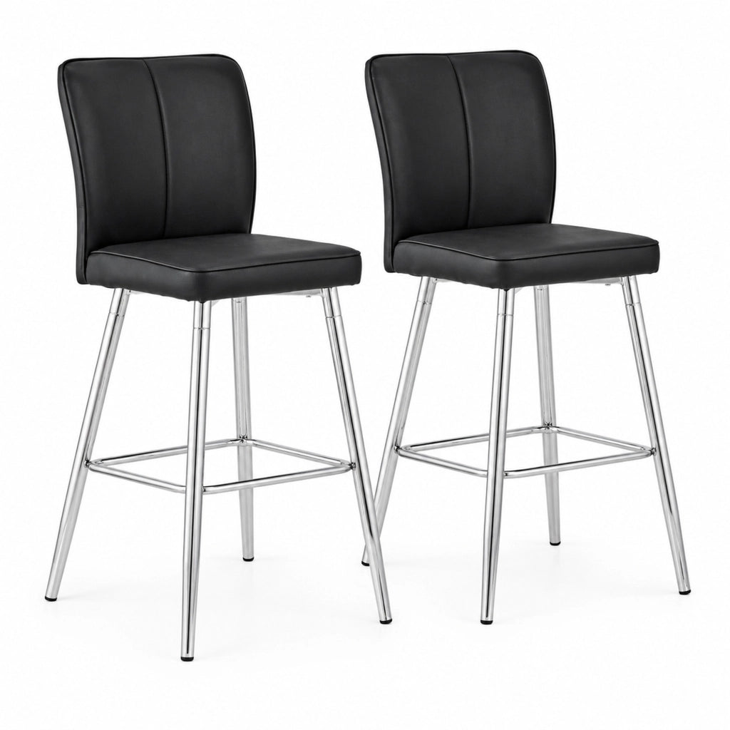Set di 2 sgabelli da bar 63x44x101 cm in similpelle nera e metallo argento