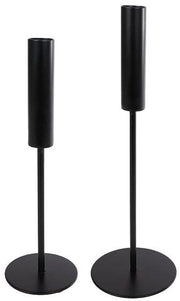 Set di supporti per candele in metallo da 2 pezzi neri, 25 cm e 30 cm, raccoglitori di candele moderni per decorazione di tavolo.