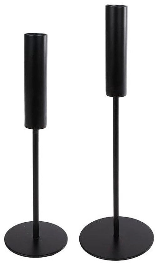 Set di supporti per candele in metallo da 2 pezzi neri, 25 cm e 30 cm, raccoglitori di candele moderni per decorazione di tavolo.
