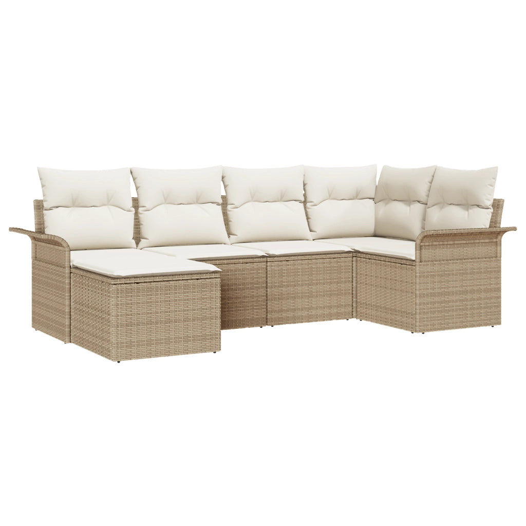 Set di divani da giardino 6 pezzi con cuscini beige rattan polietilene