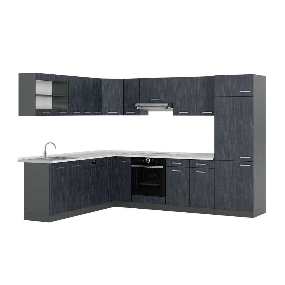 Cucina angolare completa R-Line Calce nera/Antracite 287 x 227 cm PL Marmo Vicco