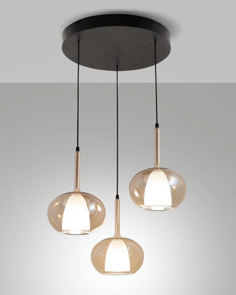 Lampada a Sospensione Edolo Ø450mm in metallo e vetro borosilicato Ambra, 3x E27 40W, IP20, Classe 1 - Design Moderno per Interni