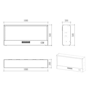 Camino Elettrico da Incasso Effetto Fiamma 108x20x50,7 cm 1500W Sined Ispica 108 Nero