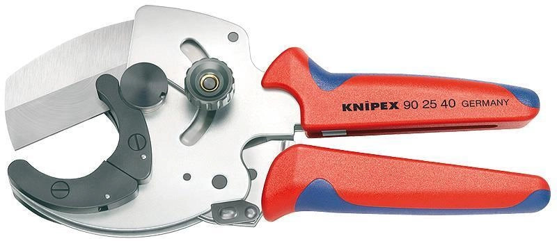 KNIPEX 90 25 40 Tagliatubi per tubi di plastica ad elevato spessore con sistema a cricchetto diametro di taglio 26-40 mm lunghezza 210 mm colore Nero