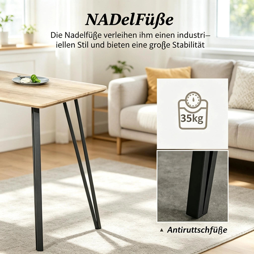 Tavolo rettangolare con piano 120 × 60 cm e 4 gambe in metallo, per soggiorno sala da pranzo e cucina, nero e rovere chiaro