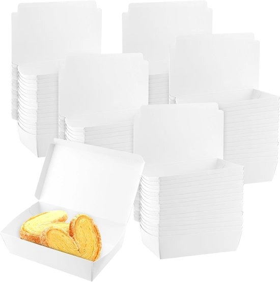 100 Dozze di Cartoni di Torta Bianchi 160x108x43mm, Imballaggio Individuale per Torta, Ideale per Ritiro e Feste