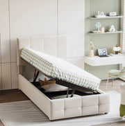 Letto singolo imbottito per bambini 90x200 cm beige con contenitore