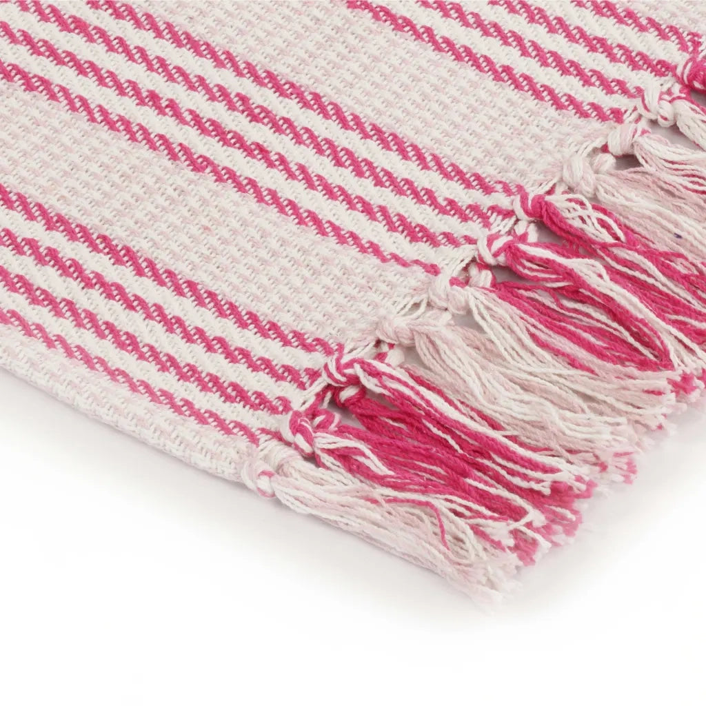 Copriletto in Cotone a Righe 160x210 cm Rosa e Bianco 245325