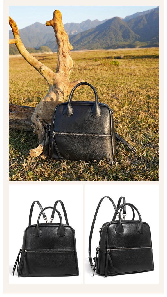 Borsa a tracolla da donna in vera pelle, modello tote o hobo, nera.