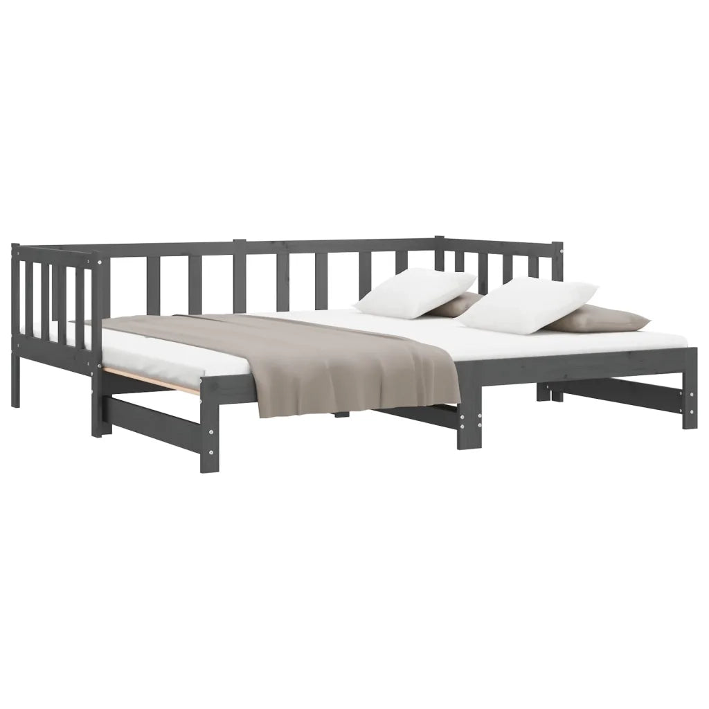 Dormeuse Estraibile Grigia 2x(90x190) cm Legno Massello di Pino 814666