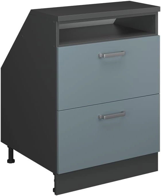 Mobile sottotetto Rion, Grigio-blu, 60 x 81.6 cm con 2 cassetti, carcassa 60 cm profondità, adatto per il salvaspazio sotto tetti spioventi