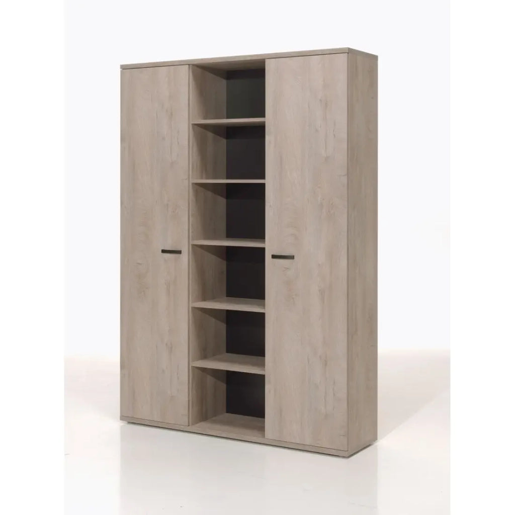 Set di 5 mobili da ufficio professionale in colore rovere grezzo, collezione YUKON. Piedi metallici.