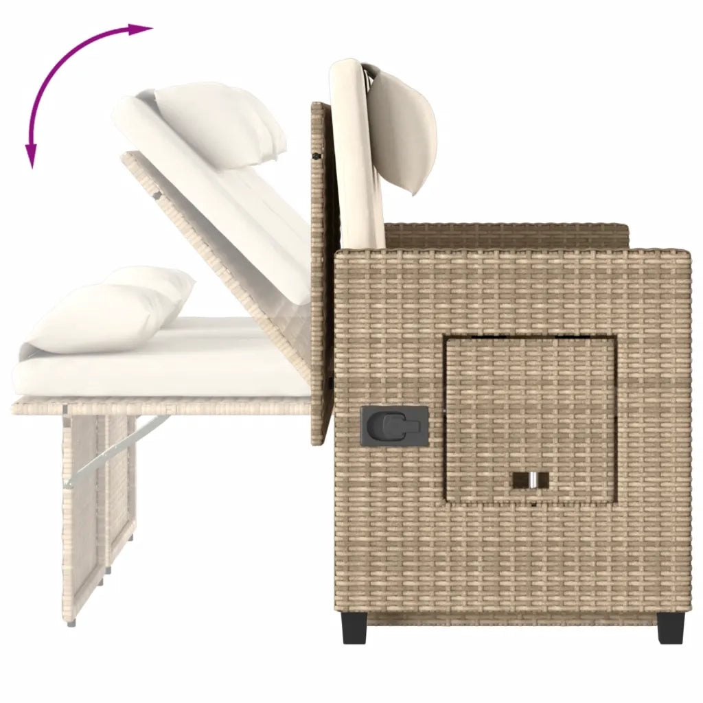 Panca Reclinabile da Giardino con Cuscini-Sgabello-Sedia da esterno Beige in Polyrattan 733946