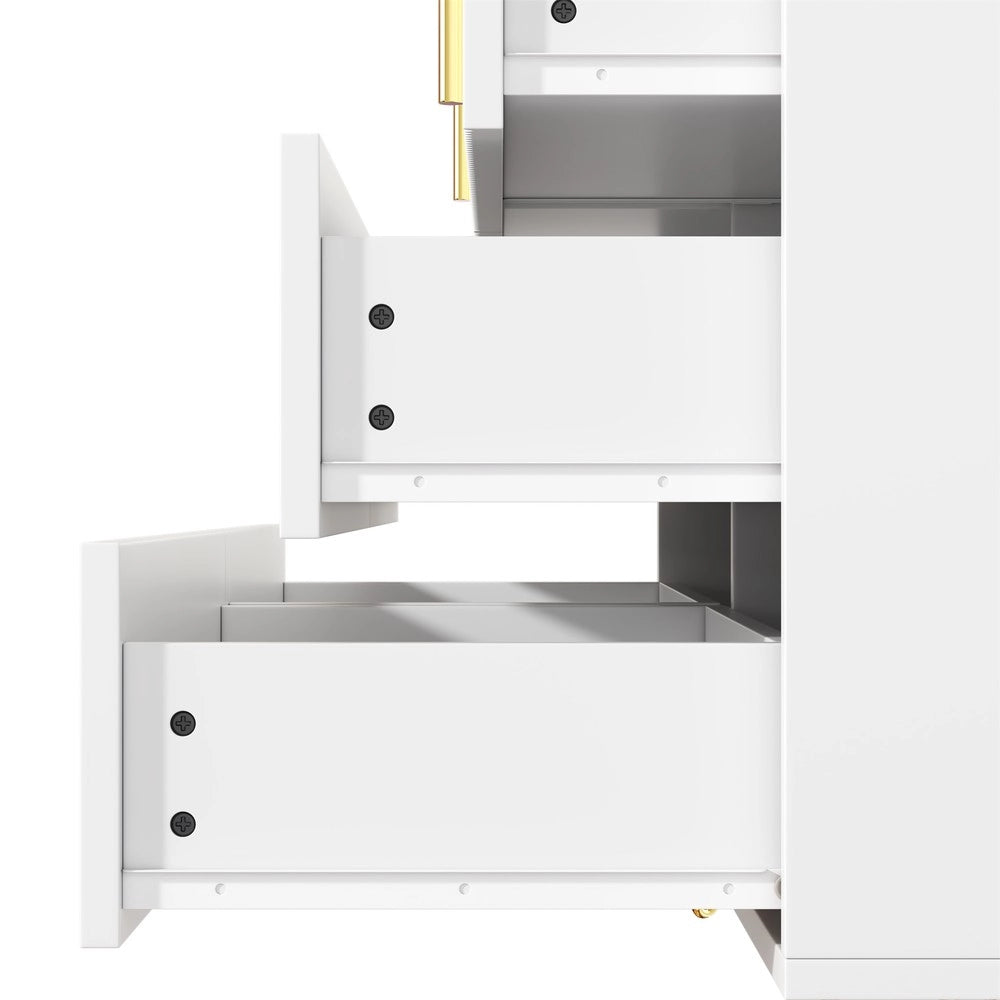 Credenza Moderna con Cassetti ¨C MINIMAL ¨C Bianco/Nero, Maniglie Dorate