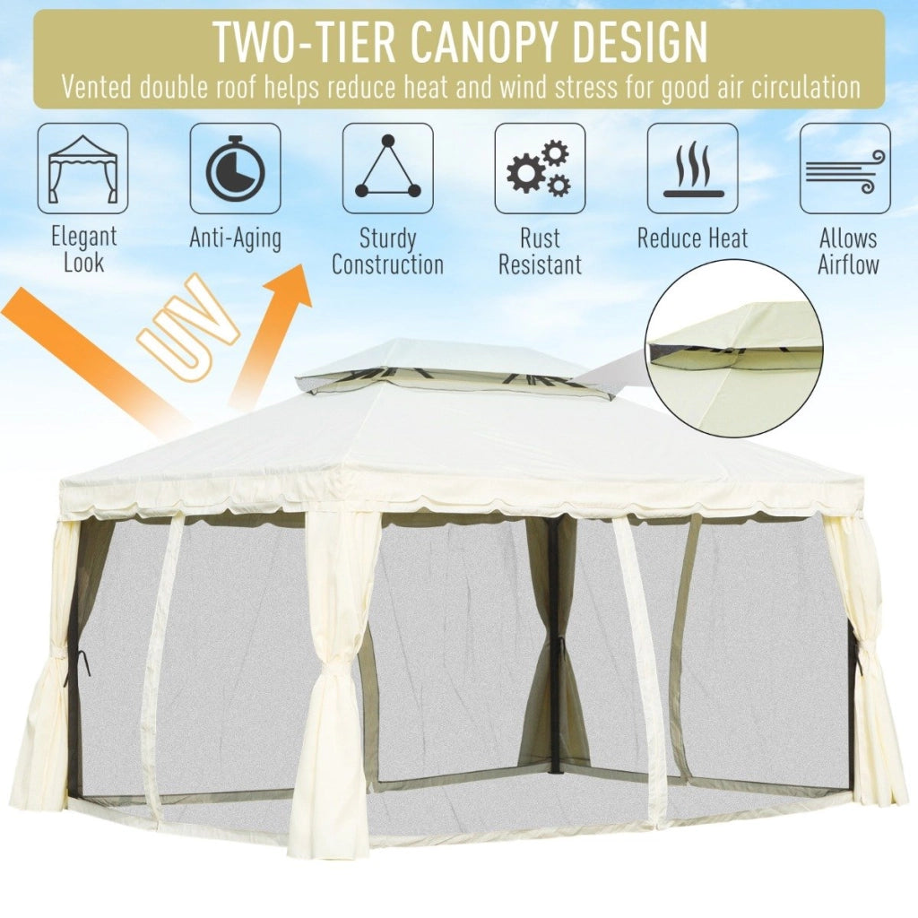 Easycomfort Gazebo da Giardino 4x3m con Zanzariera, Tende e Doppio Tetto in Alluminio e Poliestere, Crema