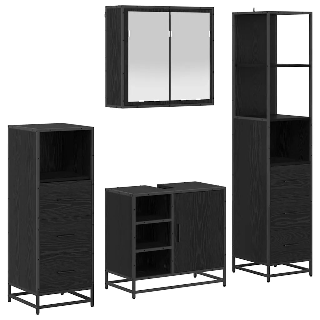 Set di mobili per il bagno 4 pcs Rovere Nero Legno multistrato