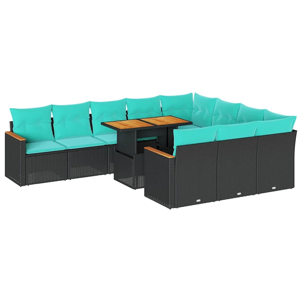 Set Divani da Giardino 11 pz con Cuscini in Polyrattan Nero
