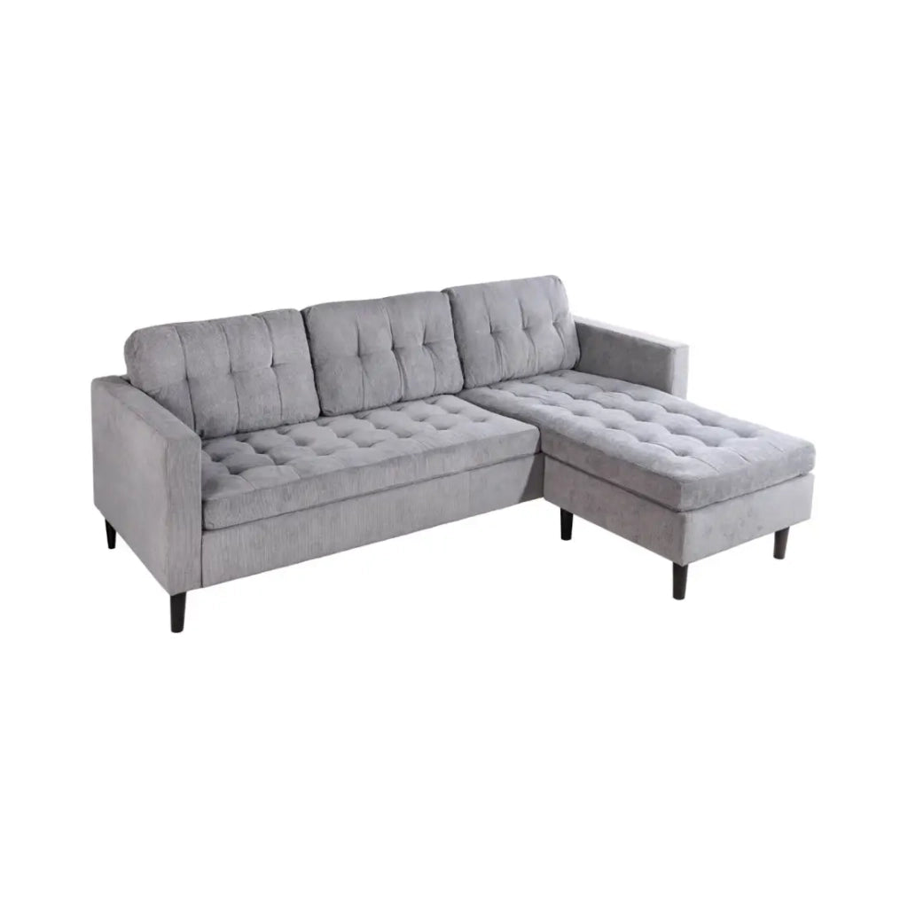 Divano ad angolo CITY grigio chiaro reversibile – Divano contemporaneo in tessuto a costine