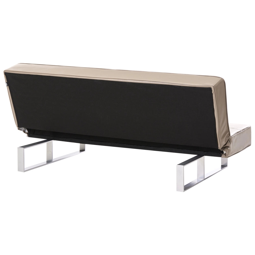 Divano letto in ecopelle beige moderno trasformabile a 3 posti senza braccioli dal design minimalista