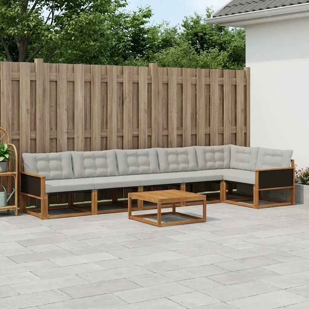 Set di divani da esterno 7 pcs Naturale e Grigio Chiaro