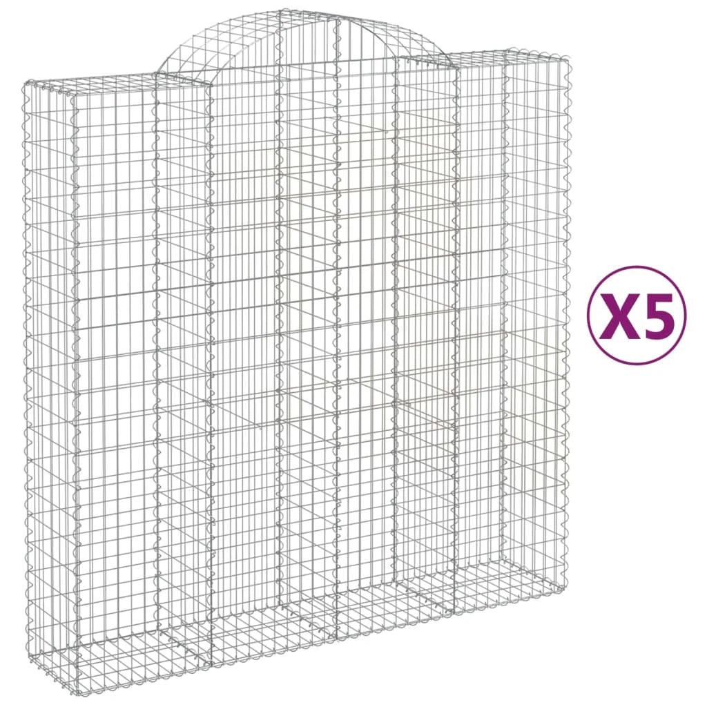 Cestini gabbioni recinzione a gabbia muro di contenimento ad arco 5 pezzi 200 x 50 x 200/220 cm ferro zincato argento 02_0040894