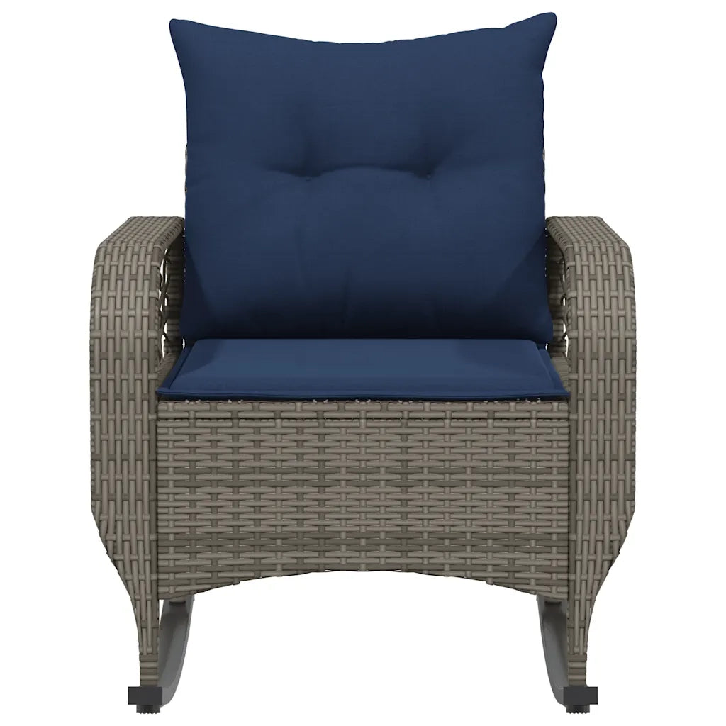 Sedia a Dondolo da Giardino con Cuscini in Polyrattan Grigio
