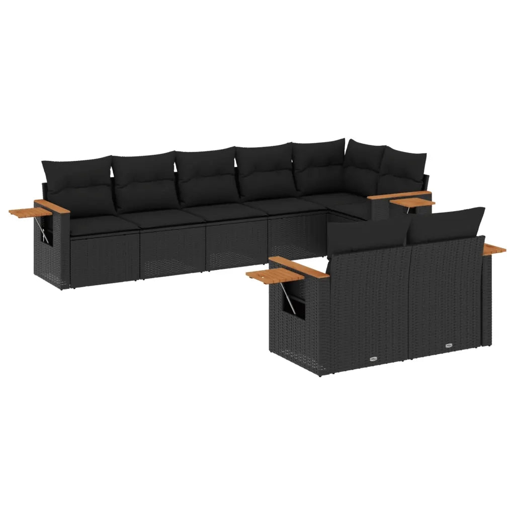 Set Divani da Giardino con Cuscini 8 pz Nero in Polyrattan 3226986