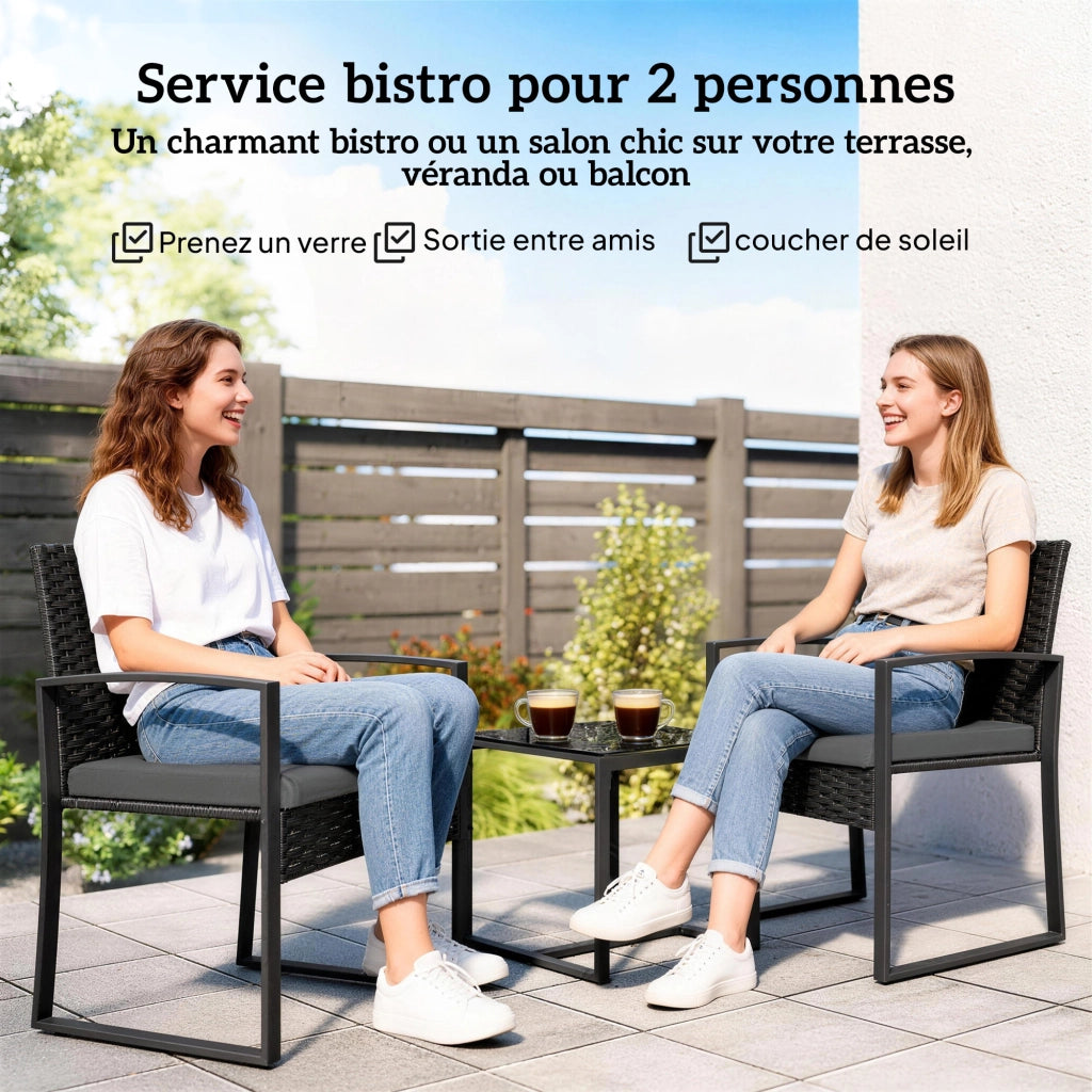 Set Giardino con Tavolo e Sedie ¨C Zephmum ¨C Polyrattan Nero Vetro Temperato