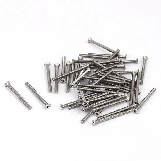 Machineschroeven M2.5 x 30 mm testa piatta colore argento 50 pezzi