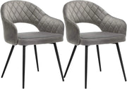 SONGMICS Set di 2 Sedia da Pranzo in Velluto, Sedia da Cucina Imbottita Moderna, con Braccioli, Schienale, Gambe Metalliche, Design Elegante, per Sala da Pranzo, Soggiorno, Grigio LDC82GY02