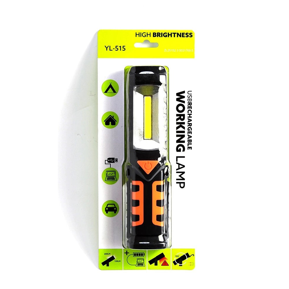 Trade Shop - Torcia Lampada Portatile Ricaricabile Led Strip Cob - Base Orientabile E Ganci -