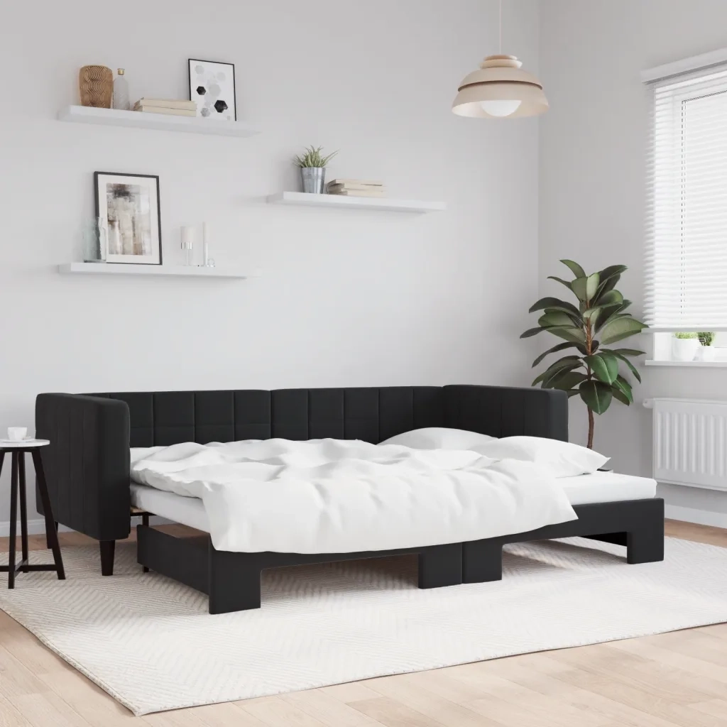 Divano Letto con Letto Estraibile-Sofa Letto-Daybed Nero 80x200 cm in Velluto 310589
