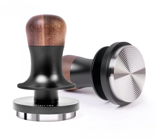 Caffettiera 22 con tampista per caffè 58mm regolatore di pressione con fondo ruvido in acciaio inossidabile e maniglia in legno di noce, accessori per portafiltro in confezione regalo, Temper Black