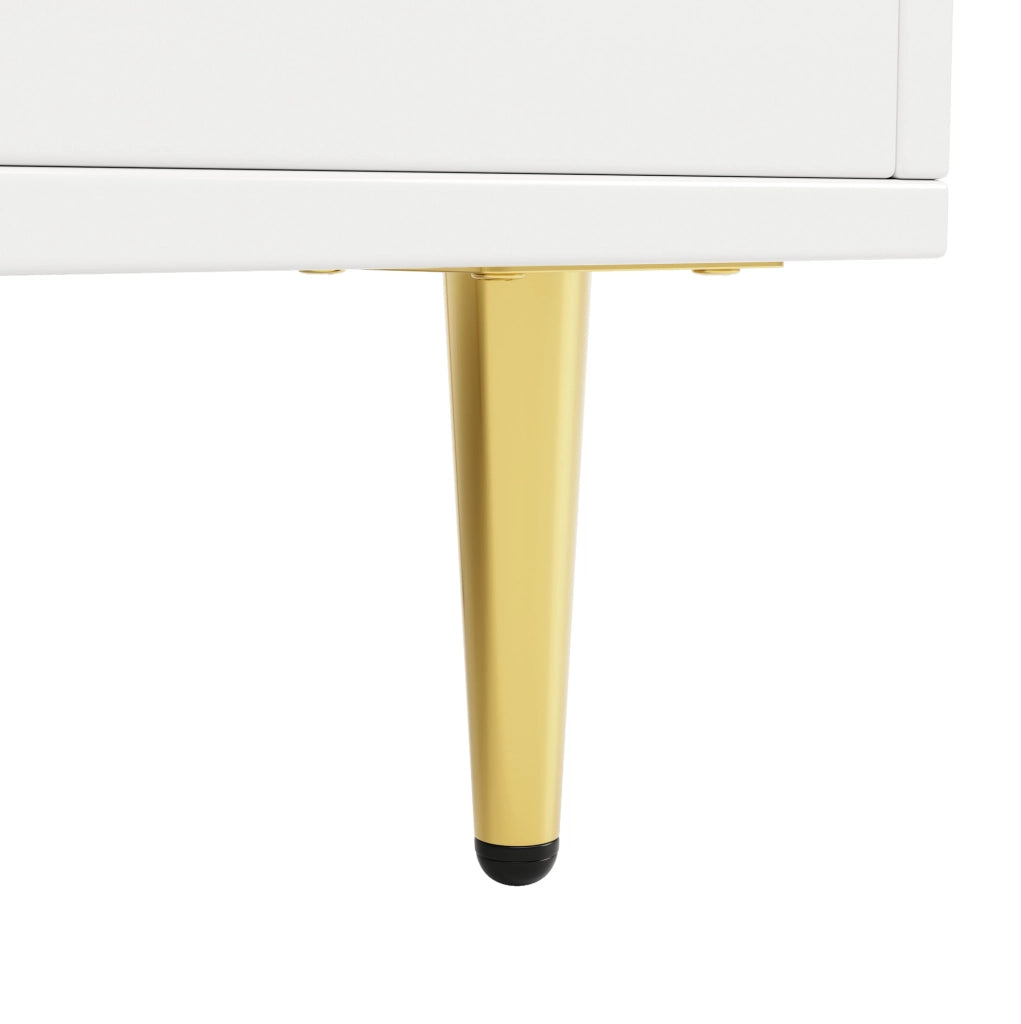 Credenza 145x39x171 cm con porte in vetro; portabottiglie e ampio spazio contenitivo in MDF bianco