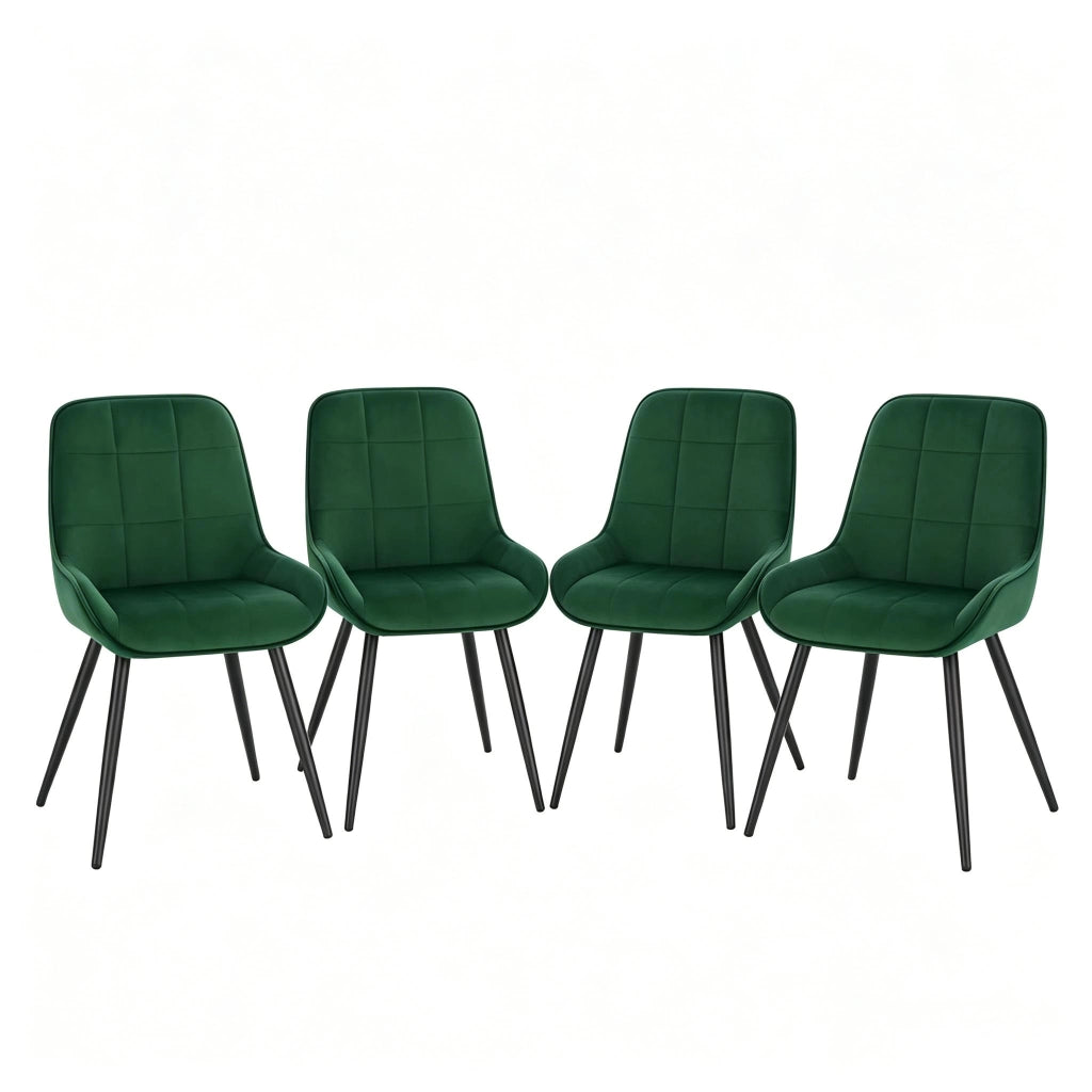 SEDIA Set da 4 pezzi in velluto verde scuro con gambe in metallo