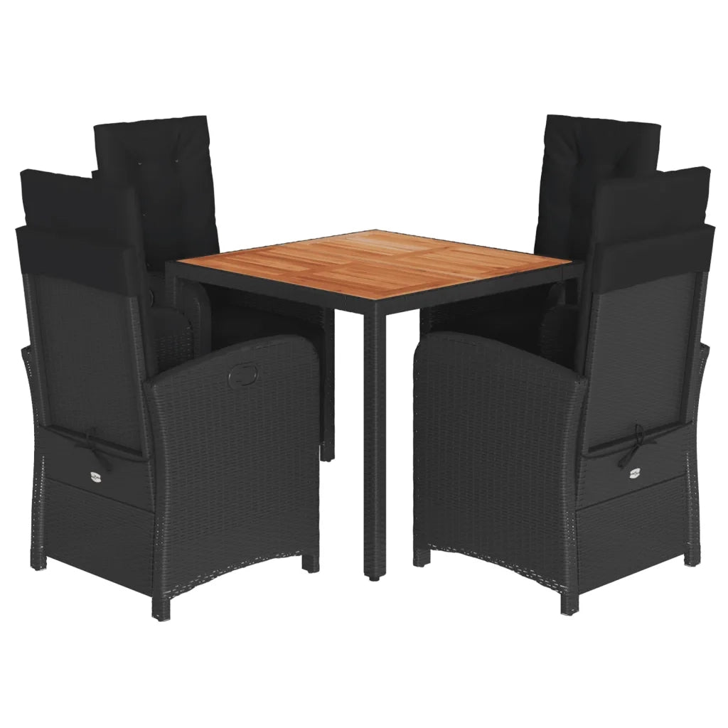 Set da Pranzo da Giardino 5 pz Nero con Cuscini in Polyrattan 3212475