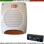Sirena Lampeggiante a Led Per Impianto Antifurto Esterno Melodia Bitono Frequenza A/B 1724/2475 Hz 110 dB Alimentazione 12 Vcc Assorbimento 1,9 Ah Batteria 12 V 2 Ah Comando di Allarme Caduta Polarità