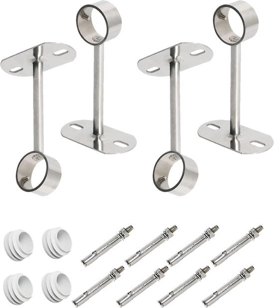 Supporto per tenda in acciaio inox, 32mm, L200mm, per montaggio su plafondo o muro, 4 pezzi