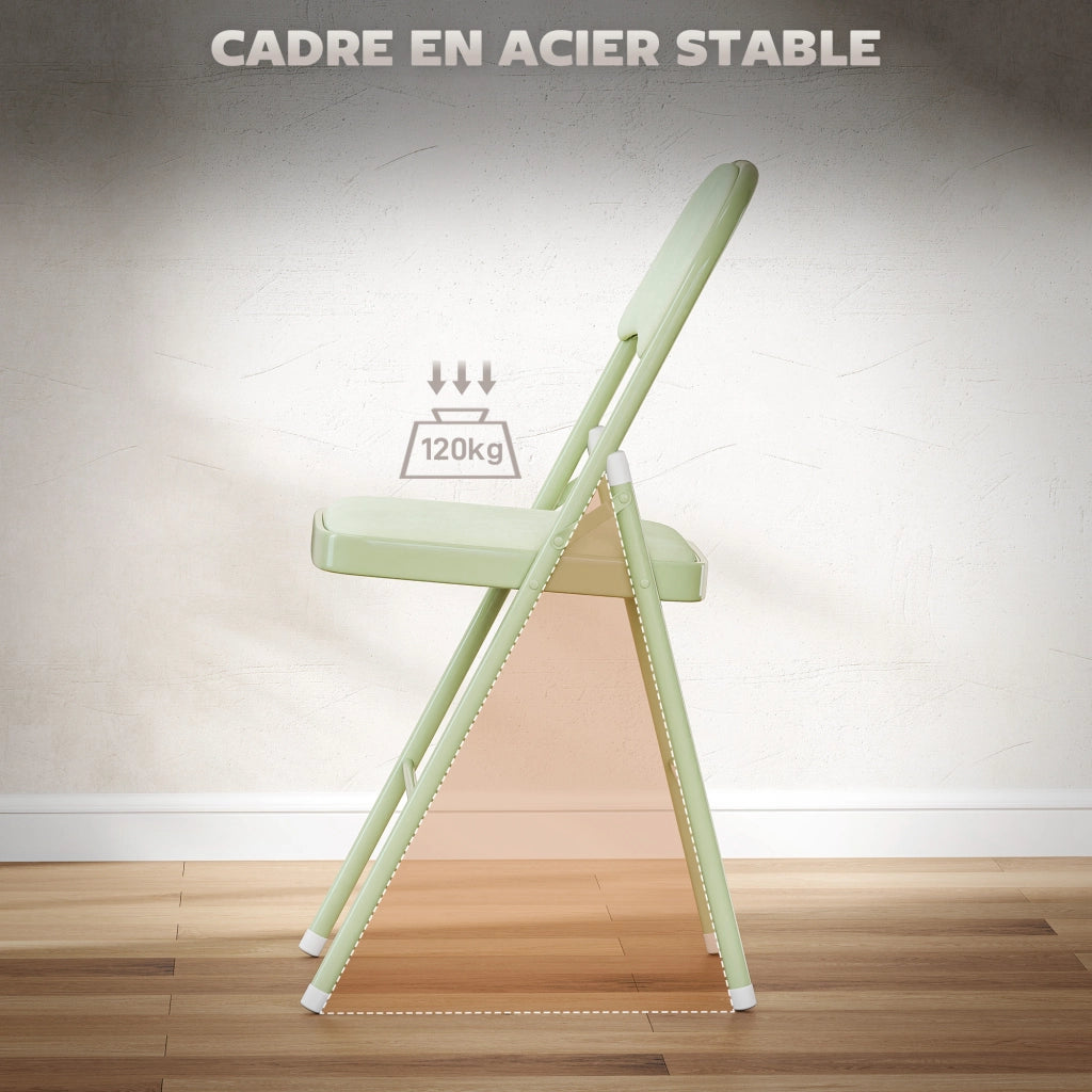 Sedia da Pranzo Pieghevole con Schienale Imbottito ¨C ZephMum ¨C Verde Velluto, Struttura in Metallo