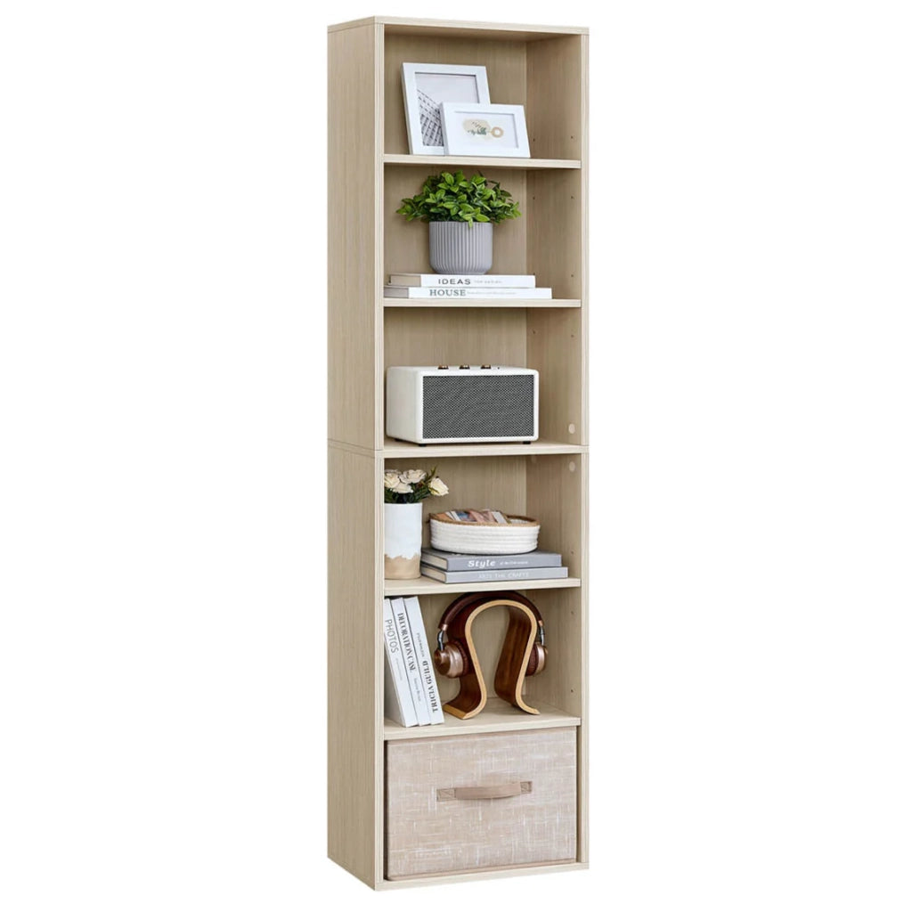 Libreria/mobile contenitore a 6 ripiani per soggiorno ufficio camera da letto stile scandinavo 40 x 24 x 1785 cm beige 12_0004252