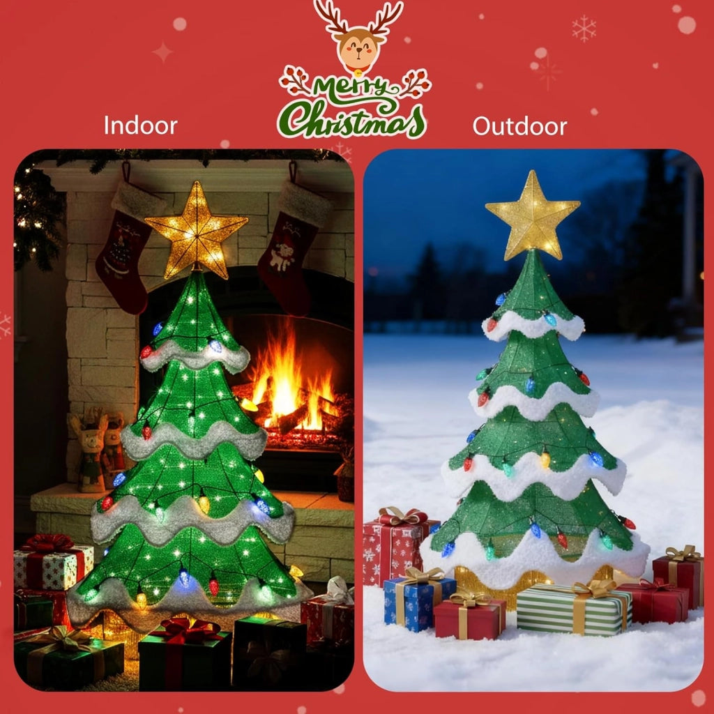 Albero di Natale, Decorazioni Natalizie 130 CM, con 146 Luci LED, 34 Forma di Fragola, Resistente alle Intemperie, Addobbi Natalizi per Esterno Interno per Casa, Giardino, Cortile