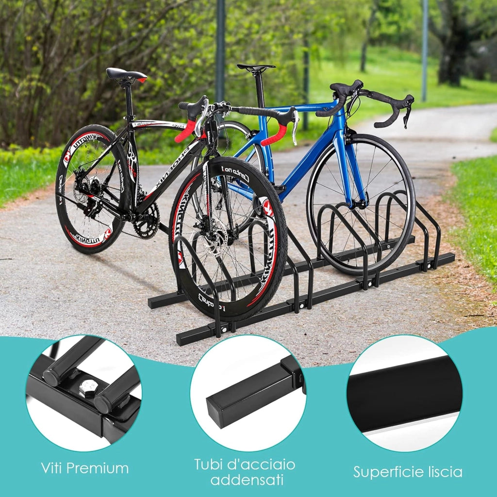Rastrelliera per Biciclette, Portabiciclette Parcheggio Organizzatore per 4/5/6 Bici, Parcheggio per Biciclette, Telaio d'Acciaio (Nero, 4 Bici)
