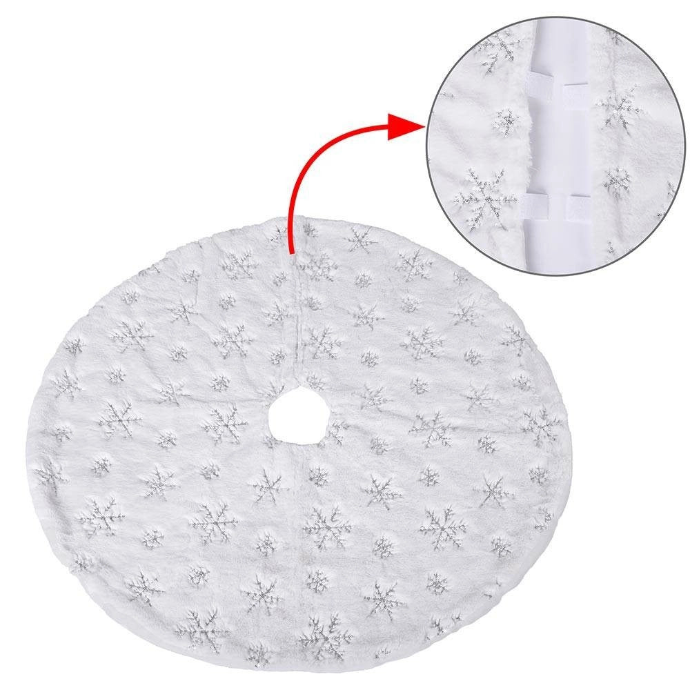 Trade Shop - Tappeto Gonna Copertura Base Albero Di Natale 80cm Peluche Fiocco Di Neve Silver -
